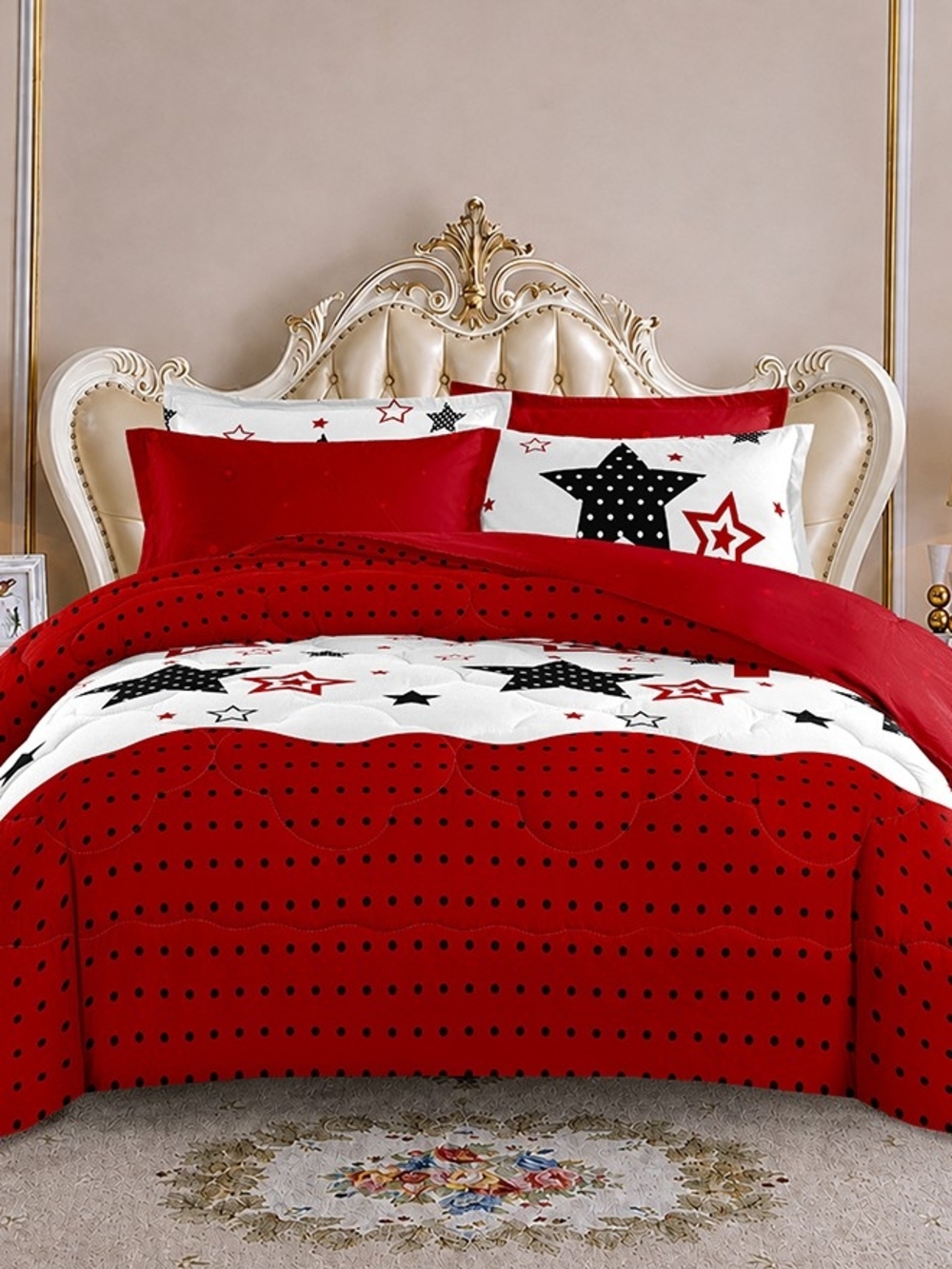 Liliana Red, White and Black Star Motif Comforter Set